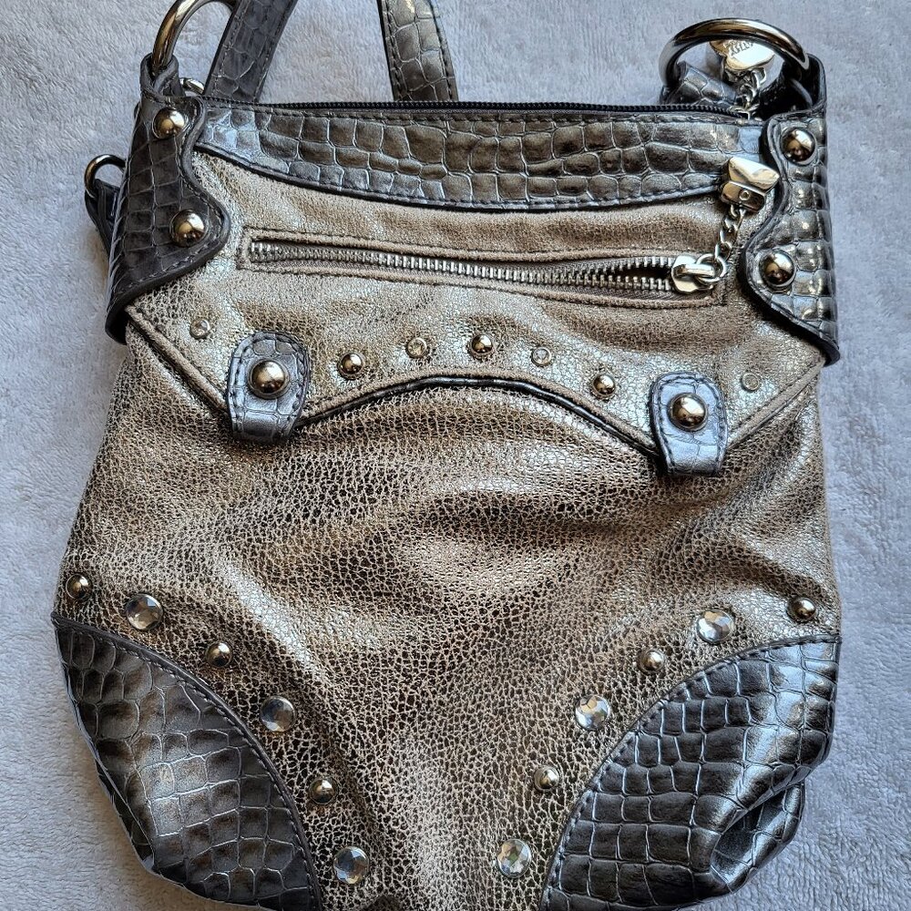 KATHY VAN ZEELAND Brown Crossbody Bag HEAVILY METALLIC STUDDED GUC SEE PICS